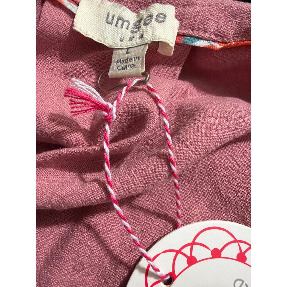 UMGEE COTTON LINEN BOXY CUT TOP WITH 3D FLORAL SLEEVES SZ L PINK NEW WITH TAGS - Picture 4 of 5